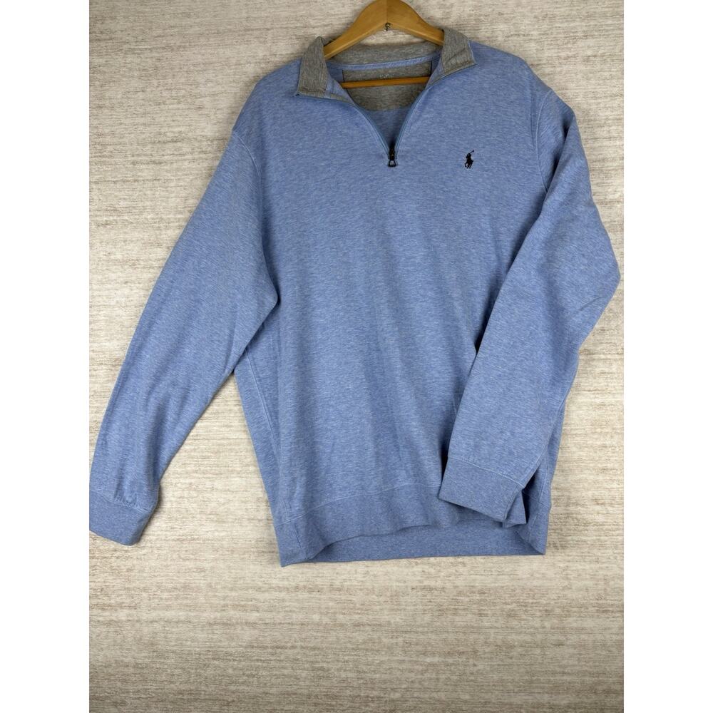 Polo Ralph Lauren Men's Blue Quarter Zip Light Blue Pullover Sweatshirt Size XL